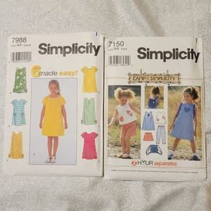 Simplicity 7150 & 7988 Girl's Dress, Top, Capris, Shorts, Bag Pattern - NWOT